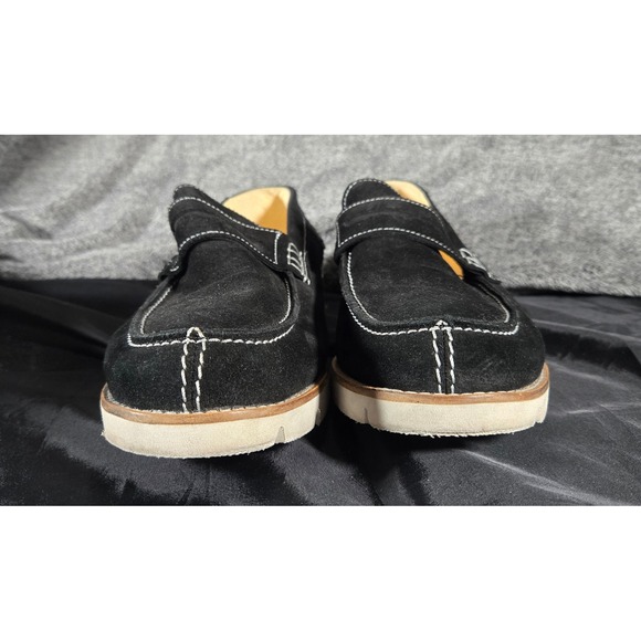 Girotti Black Suede Penny Loafers White Contrast Stitching Wedge Sole Mens EU 43 main image 4